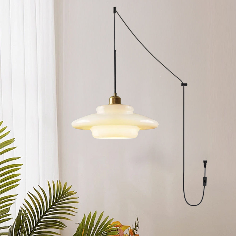 Nordic Milk Glass Plug-In Pendant Light for Kitchen Island