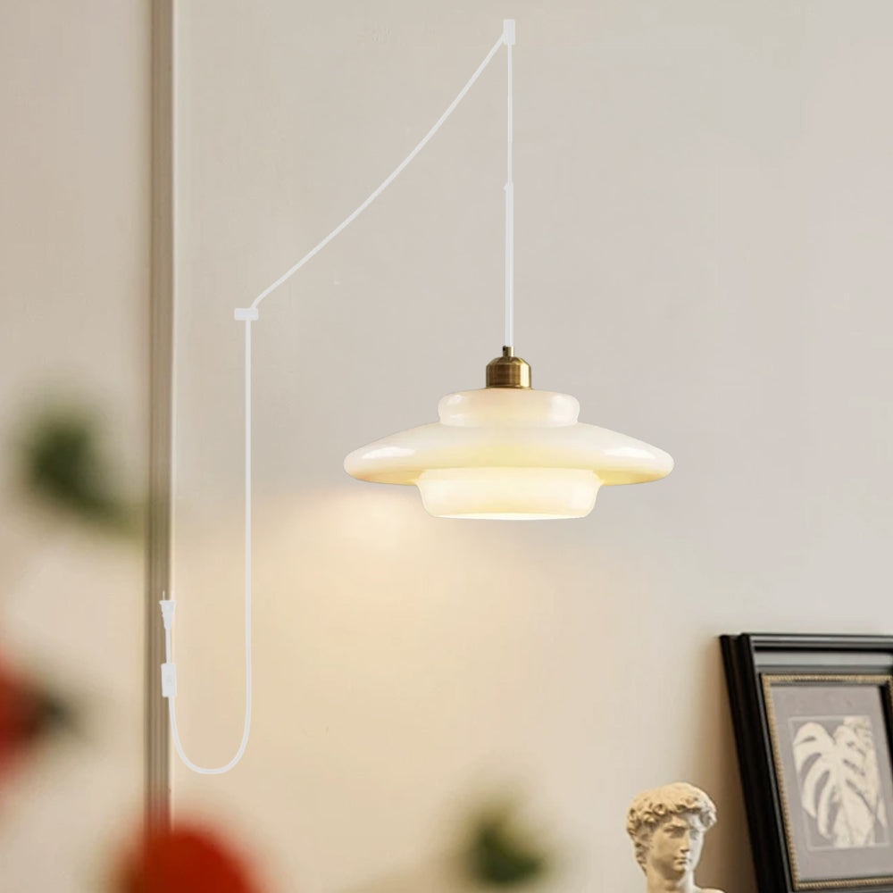 Nordic Milk Glass Plug-In Pendant Light for Kitchen Island