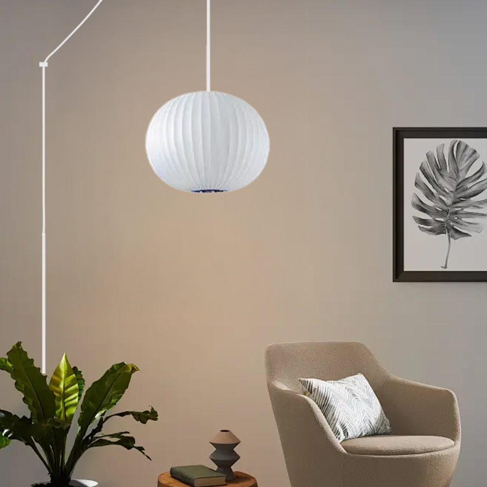 Mid-Century Silk Living Room White Pendant Light