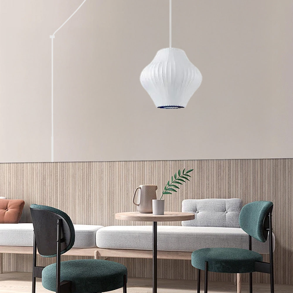 Mid-Century Silk Living Room White Pendant Light