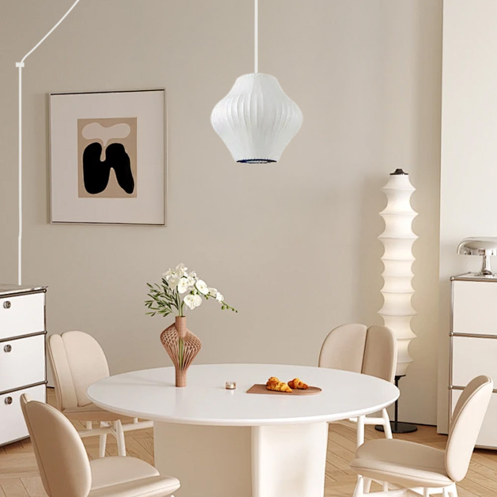 Mid-Century Silk Living Room White Pendant Light