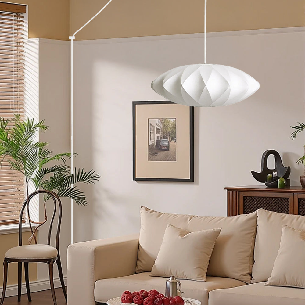 Mid-Century Silk Living Room White Pendant Light