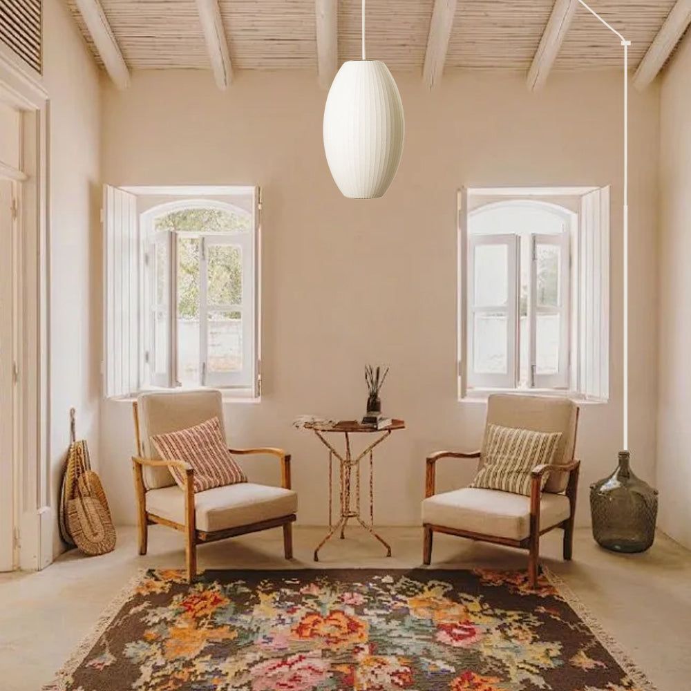 Mid-Century Silk Living Room White Pendant Light