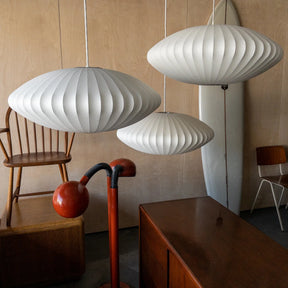 Mid-Century Silk Living Room White Pendant Light