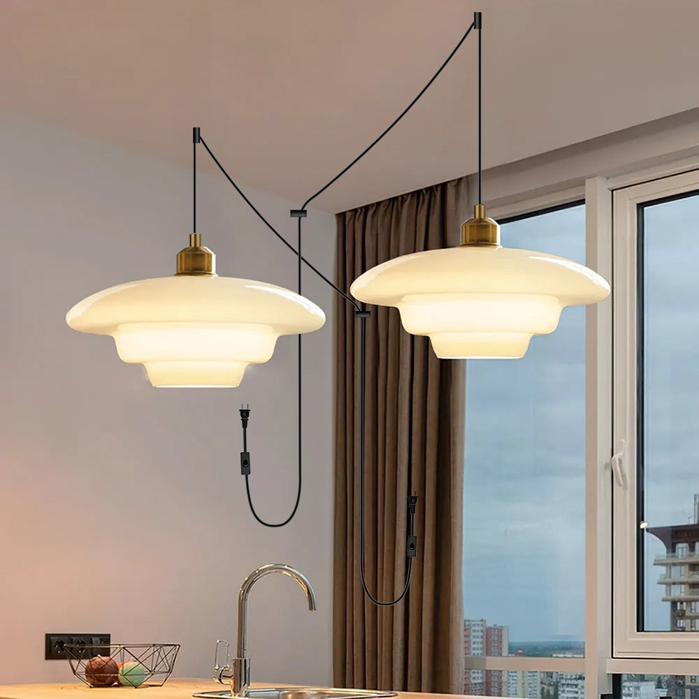Nordic Milk Glass Plug-In Pendant Light for Kitchen Island