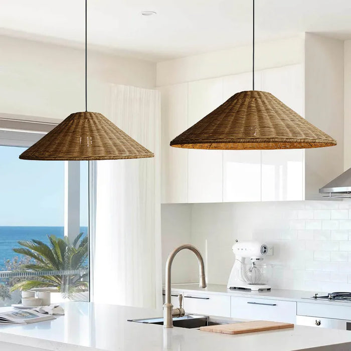 Lampsmodern Pendant Light Woven Rattan Wicker Cone Hanging Lights For ...
