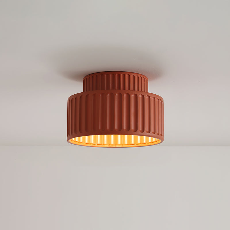 Vintage Cream Style Drum Semi Flush Mount Ceiling Lamp