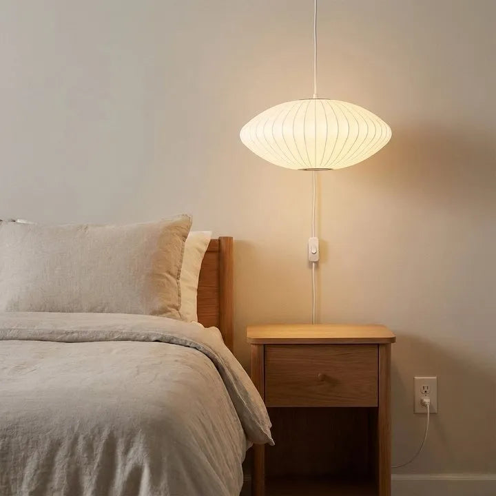 Mid-Century Silk Living Room White Pendant Light