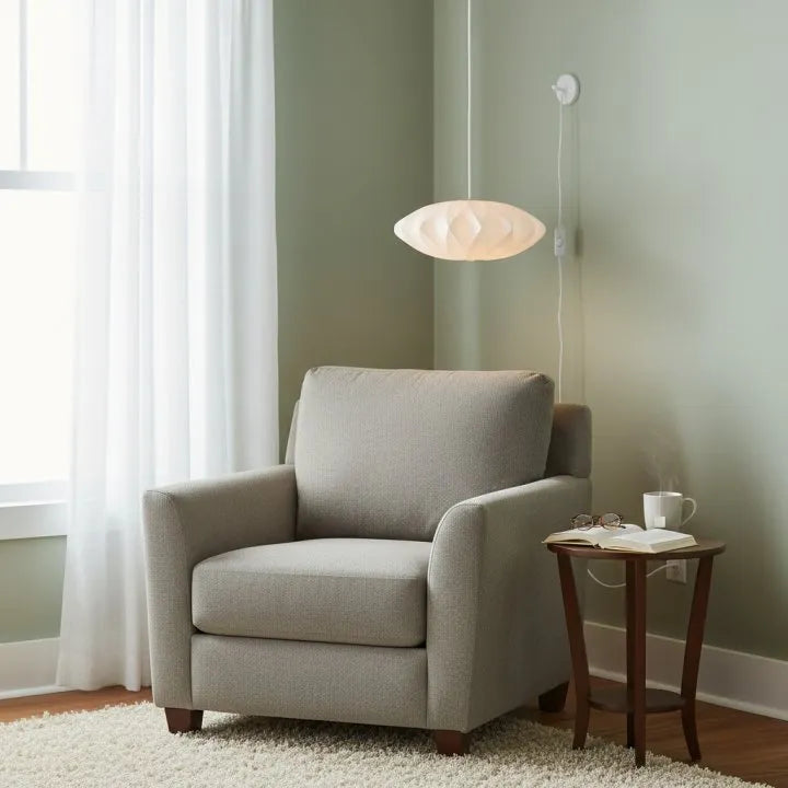 Mid-Century Silk Living Room White Pendant Light