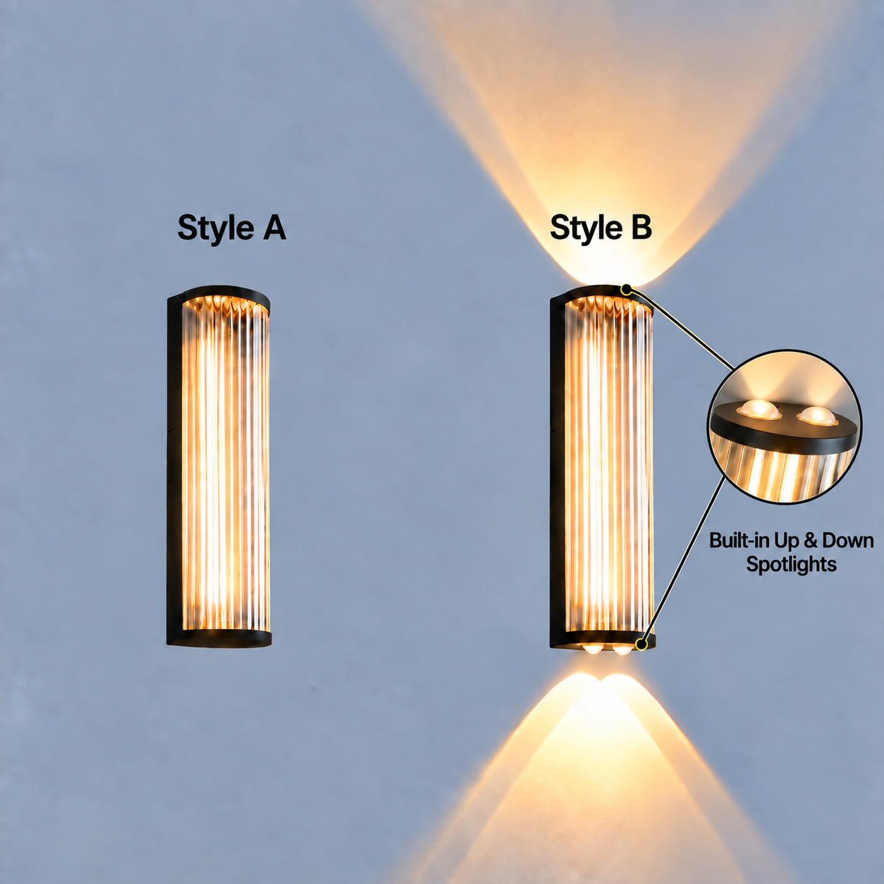 Modern Up and Down Glass Black Outdoor Wall Lights