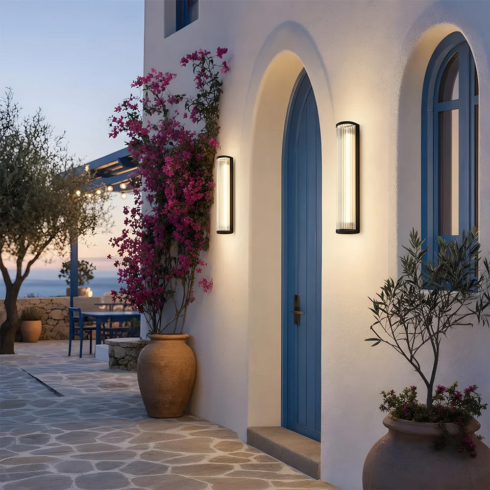 Modern Up and Down Glass Black Outdoor Wall Lights