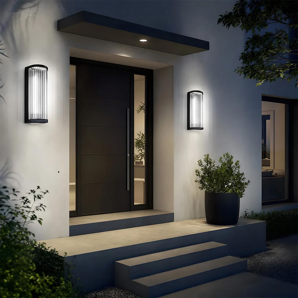 Modern Up and Down Glass Black Outdoor Wall Lights
