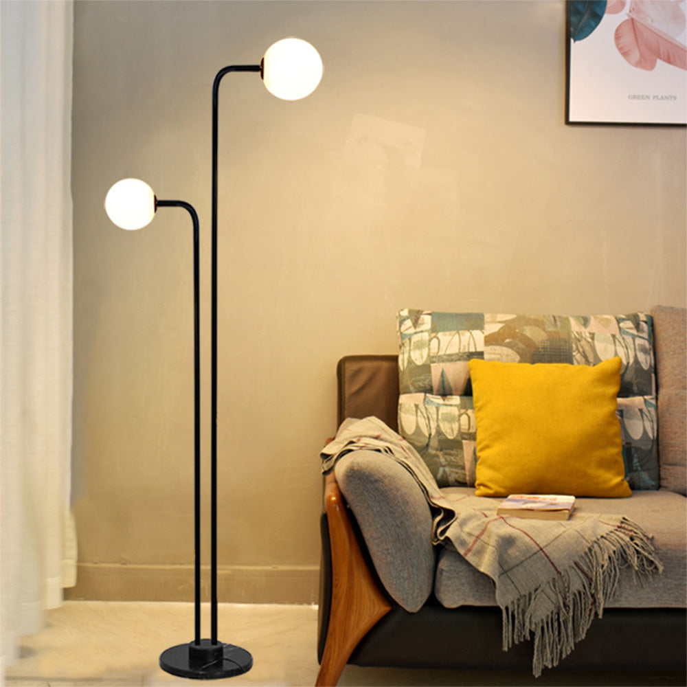 Modern 2 Glass Lights Black Marble Floor Lamp
