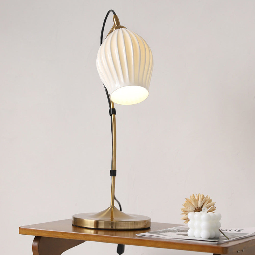 Vintage White Ceramic Ribbed Table Lamp