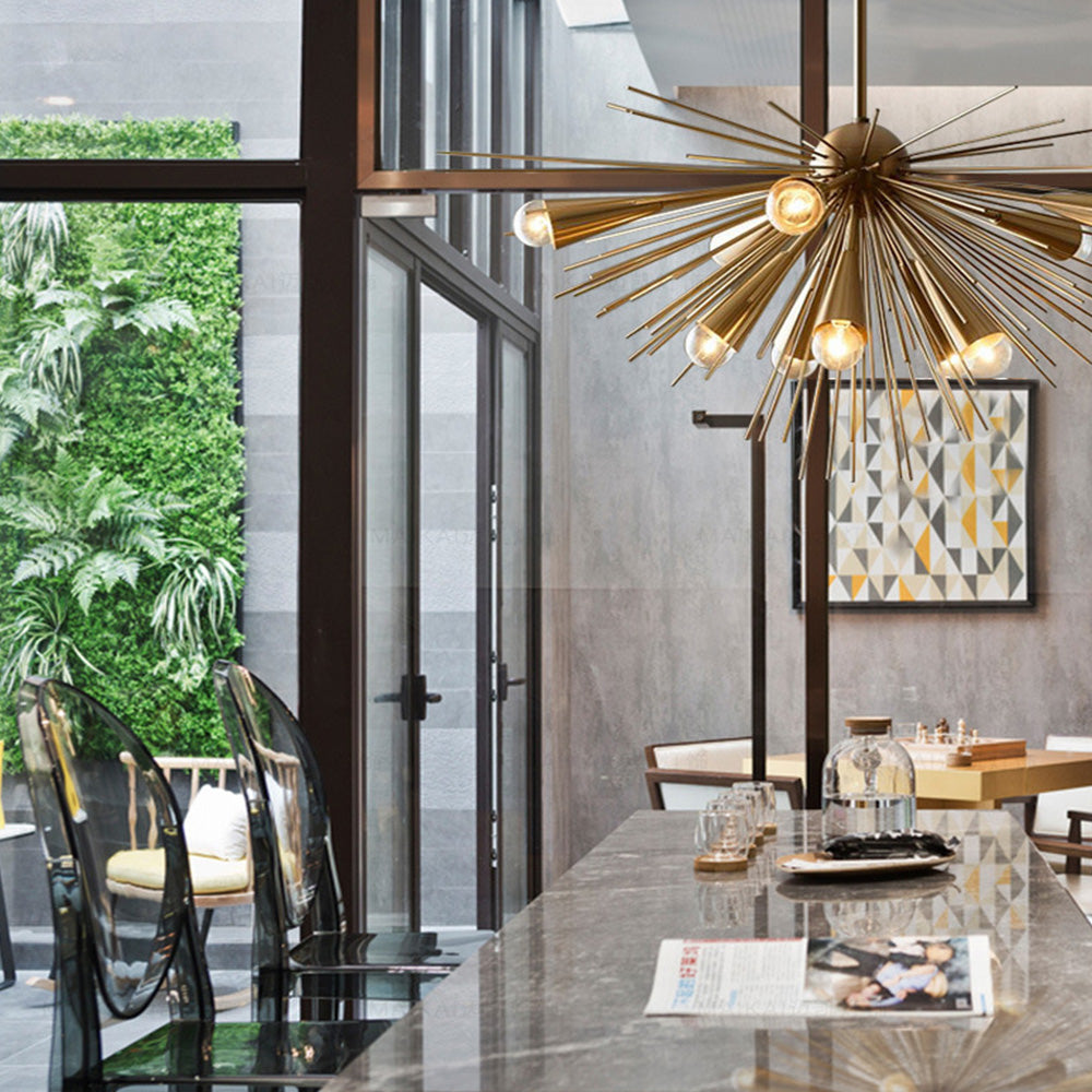 Mid-Century Modernist Brass Chandelier For Living Room
