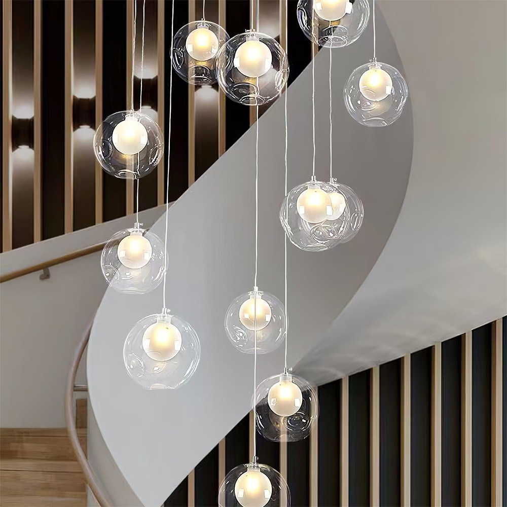 Multi-heads Glass Globe Cluster Stairway Light Pendant Light
