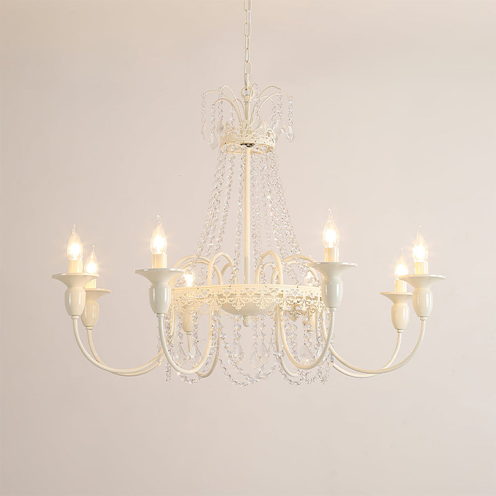 Vintage White Metal & Glass Luxury Chandelier Light -Homdiy