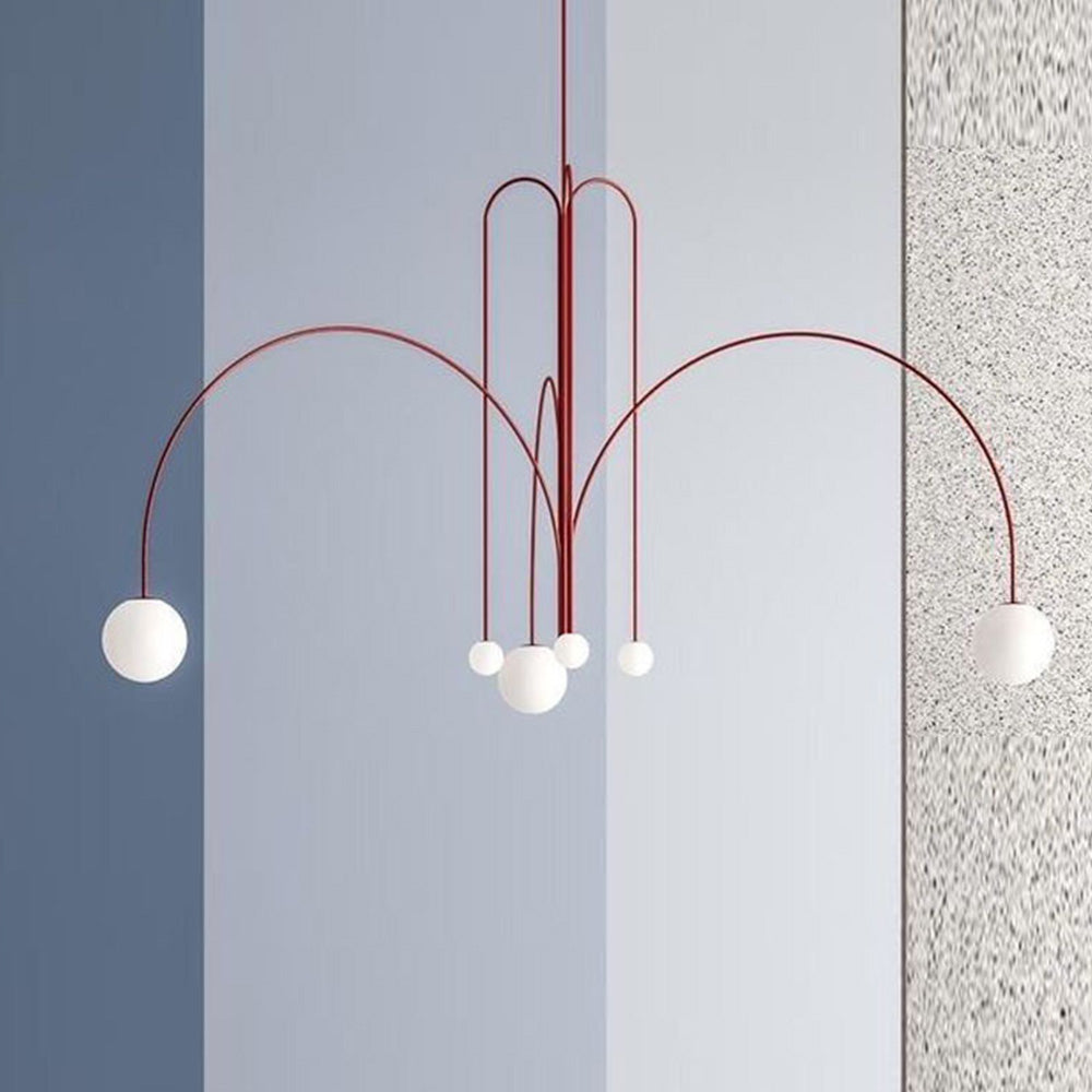 Red Art Deco Long Line Type Metal Pendant Light