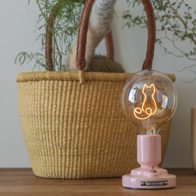 Cute Pink & White Cat Pattern Table Lamp