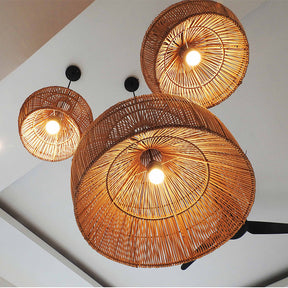 Boho Wicker Lamp Shades Handwoven Rattan Pendant Lights Over Island -Lampsmodern