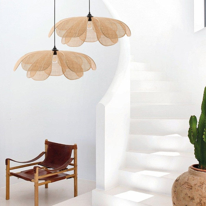Lampsmodern Pendant Light Rattan Petal Ceiling Light Rustic Lamp Shade