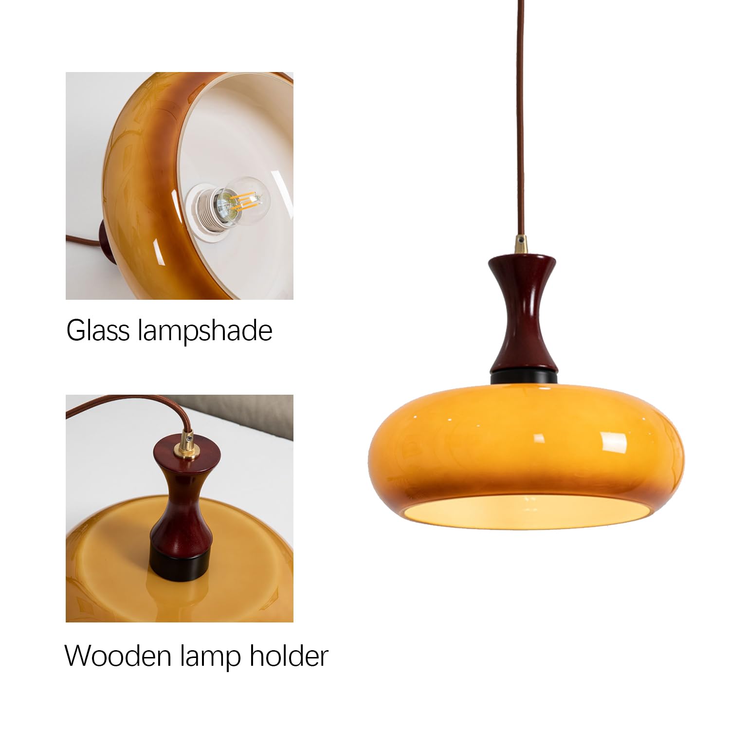 Wooden Yellow Dome Pendant Light for Kitchen Islands