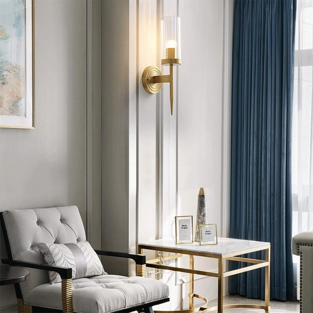 Modern Brass Sconce Ribbed Long Glass Wall Lights For Living Room