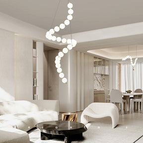Modern White Ball Long LED Stair Chandelier For Living Room -Lampsmodern