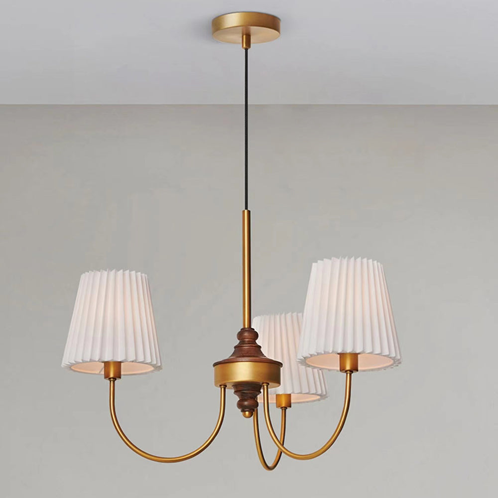 Vintage Pleated Pendant Lampshade Brass Dining Room Chandelier