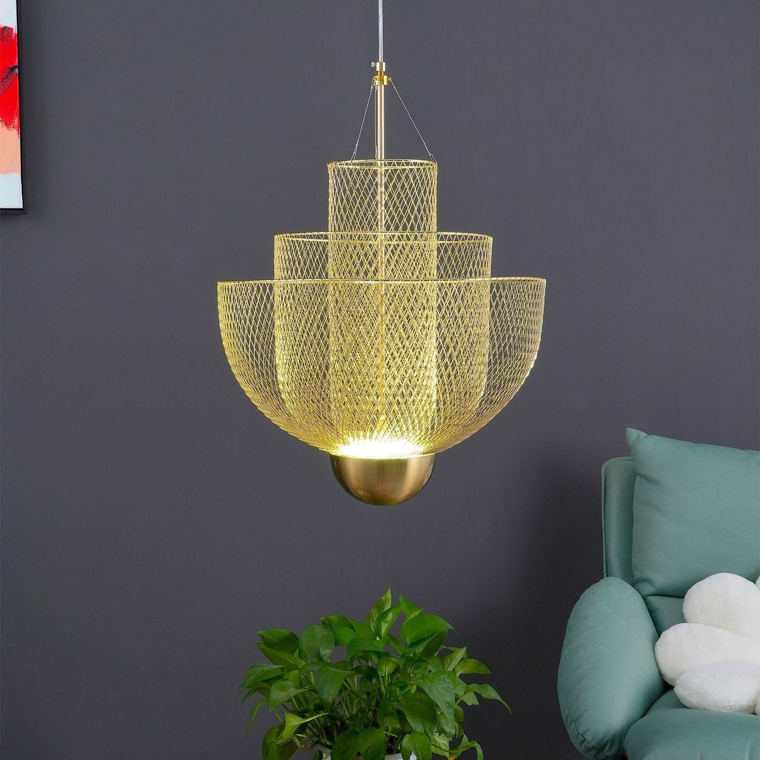 Iron Pendant Light Gold Hanging Lighting fixture Living Room