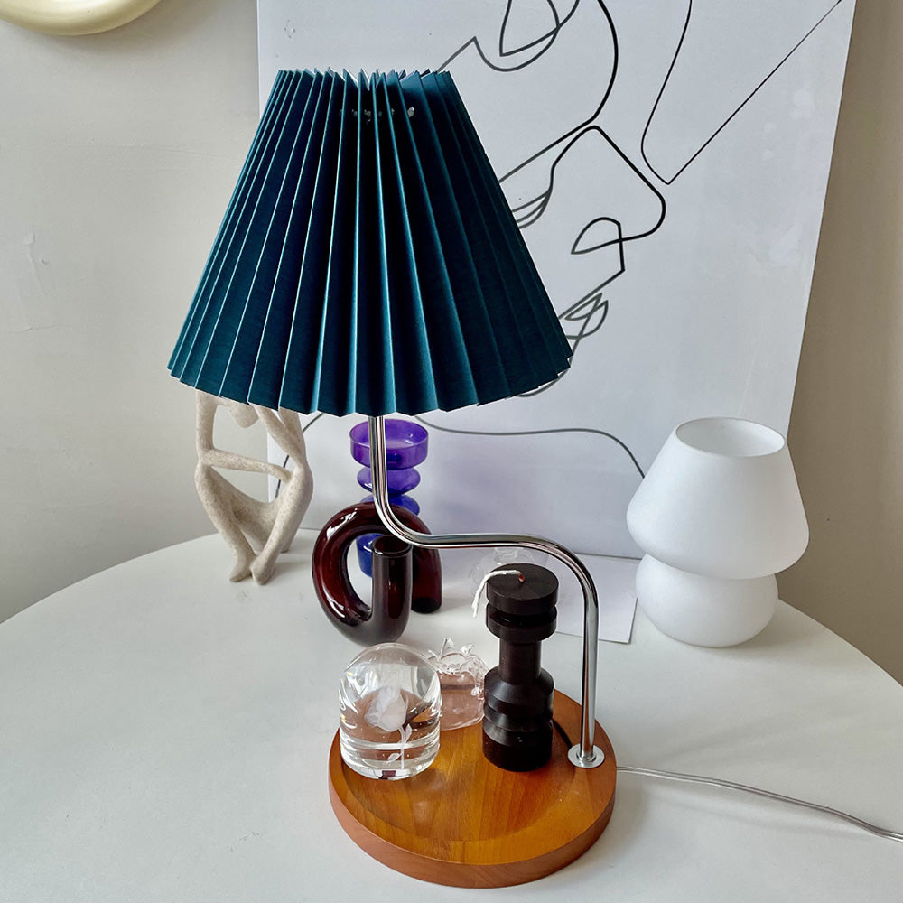 Solid Wood Retro Style Umbrella Shaped Table Lamp
