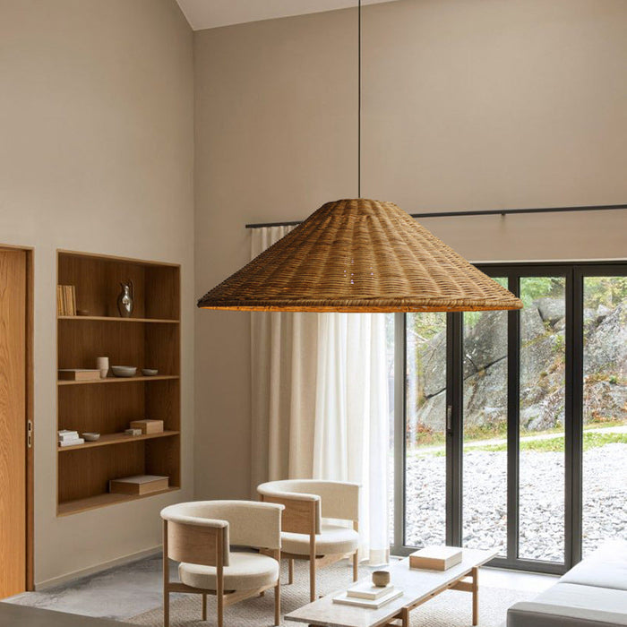 Lampsmodern Pendant Light Woven Rattan Wicker Cone Hanging Lights For ...