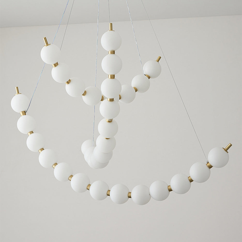 LED Brass White Globe Ball Chandelier For Living Room -Lampsmodern