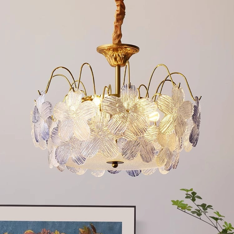 Classic Flower-Shaped Stained Glass Chandelier for Living Room