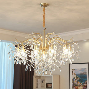 Modern Large Crystal Gold Tiered Dining Room Chandelier