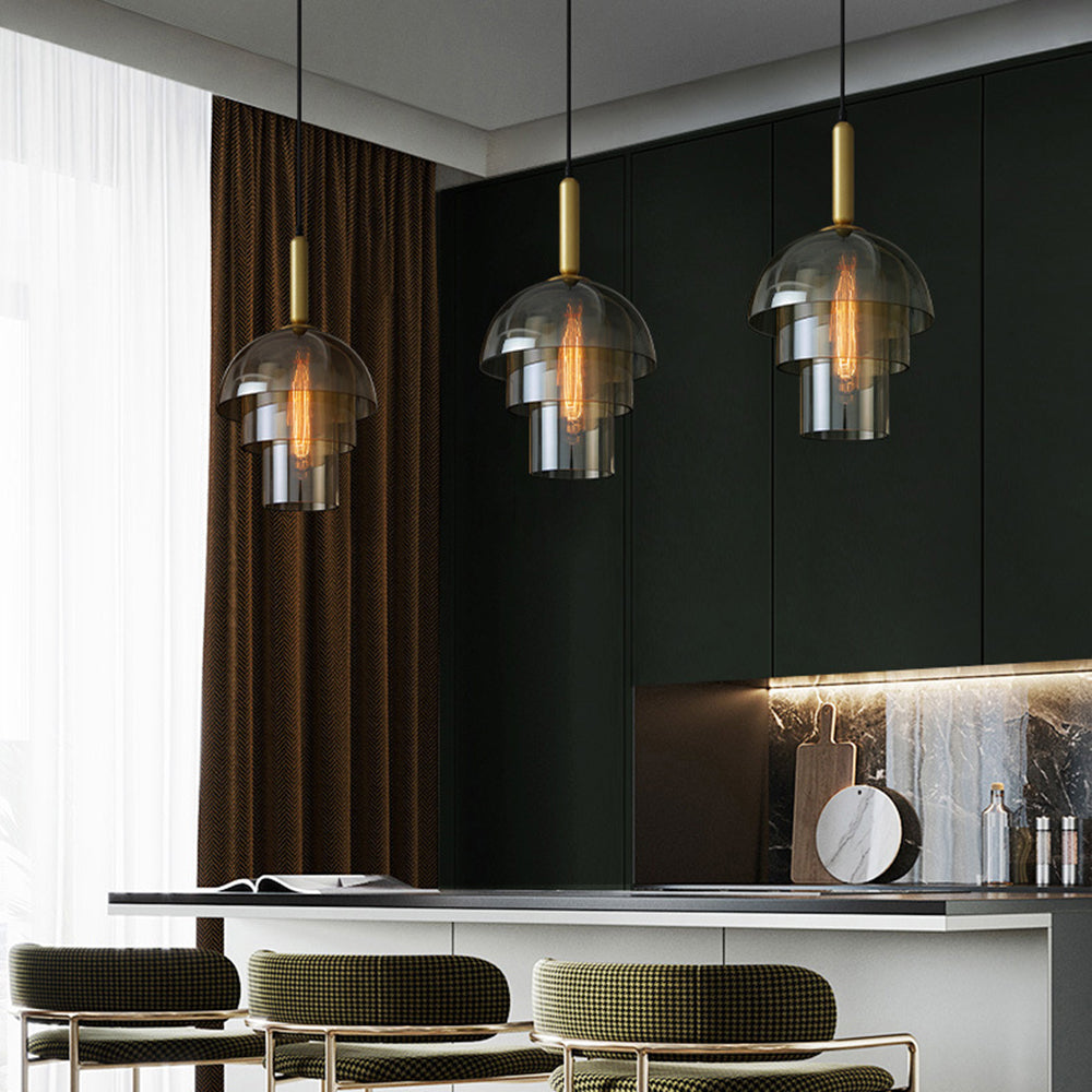 Modern Multi-Layer Glass Dome Hanging Light Fixture