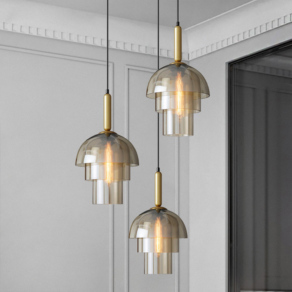 Modern Multi-Layer Glass Dome Hanging Light Fixture
